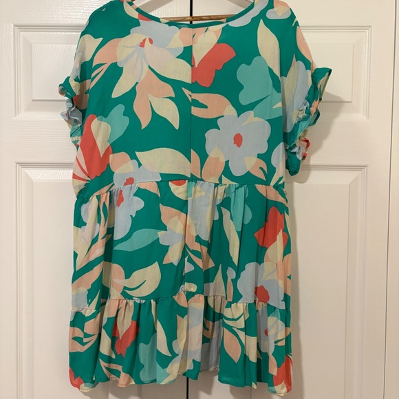 CHICSOUL Flowers All Around Top, Turquoise 2X - Picture 5 of 9